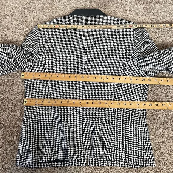 Vintage Jacket Size 14 Black White Houndstooth Full Zip Faux Leather Trim 90s - Picture 11 of 13